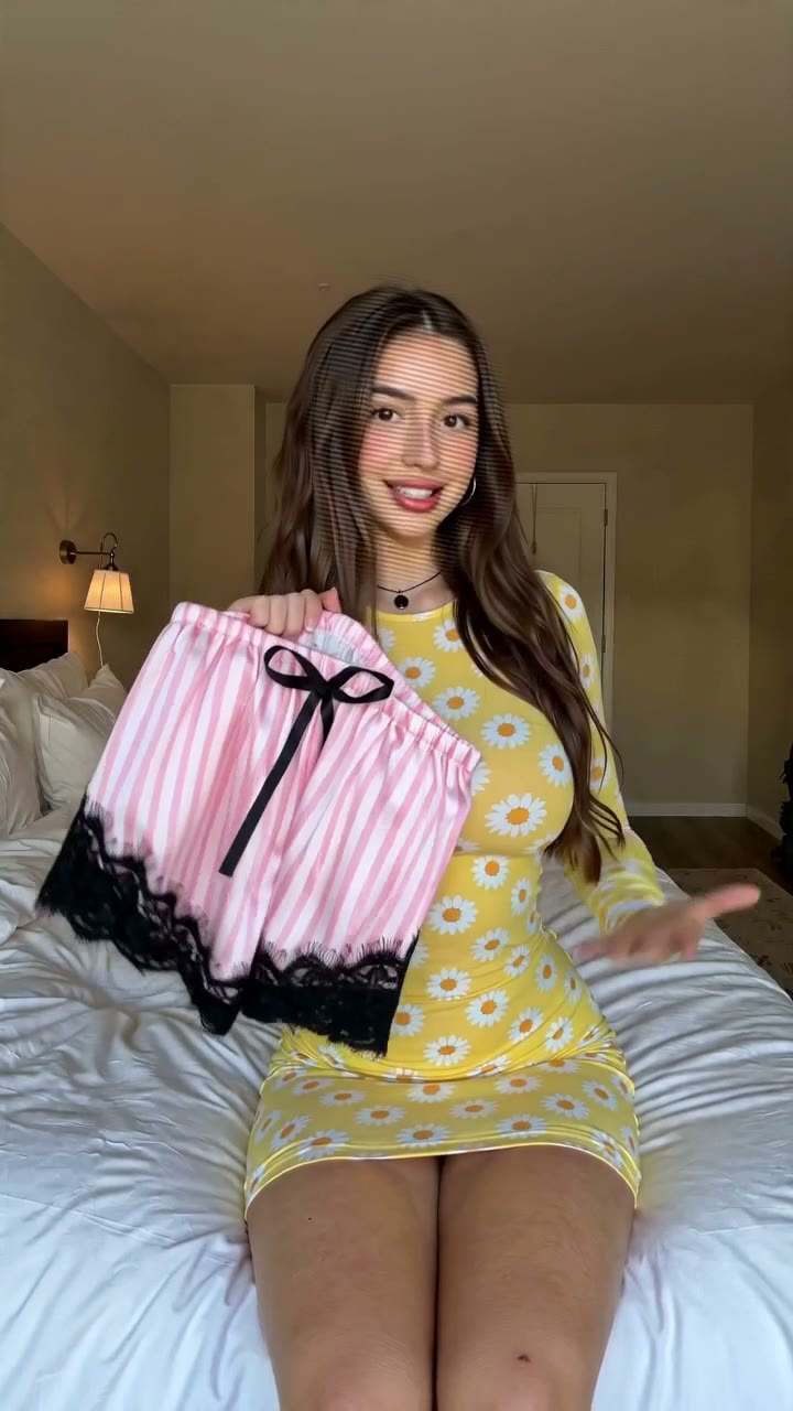 Silk pajama set try-on
